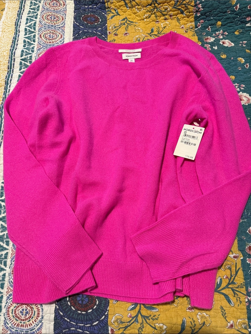 Nordstrom Women's 100% Cashmere Crewneck Sweater - Bright Fuchsia Pink